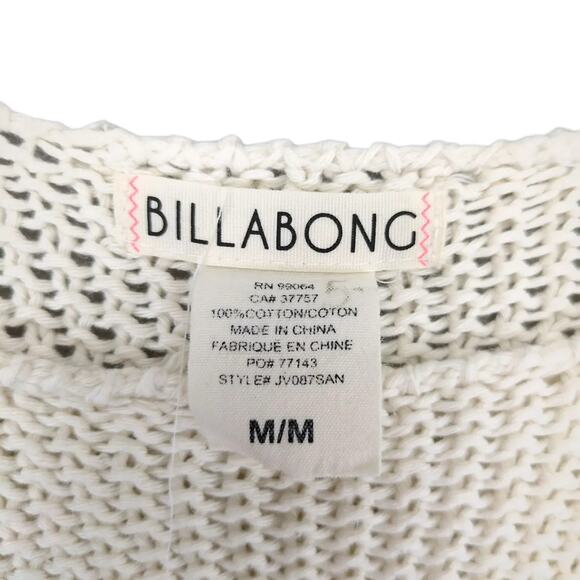 Billabong Sandy Kisses Women's M Boho Aztec Fringe Open Knit Crop Sweater, Beige - Picture 4 of 6